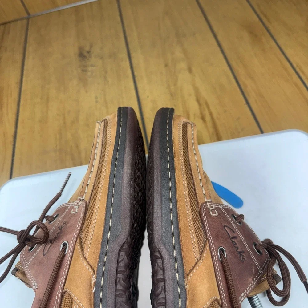 Clarks Mens 78383 Boat Shoes Tan Brown Nubuck Leather Mesh Loafers 10.5 M